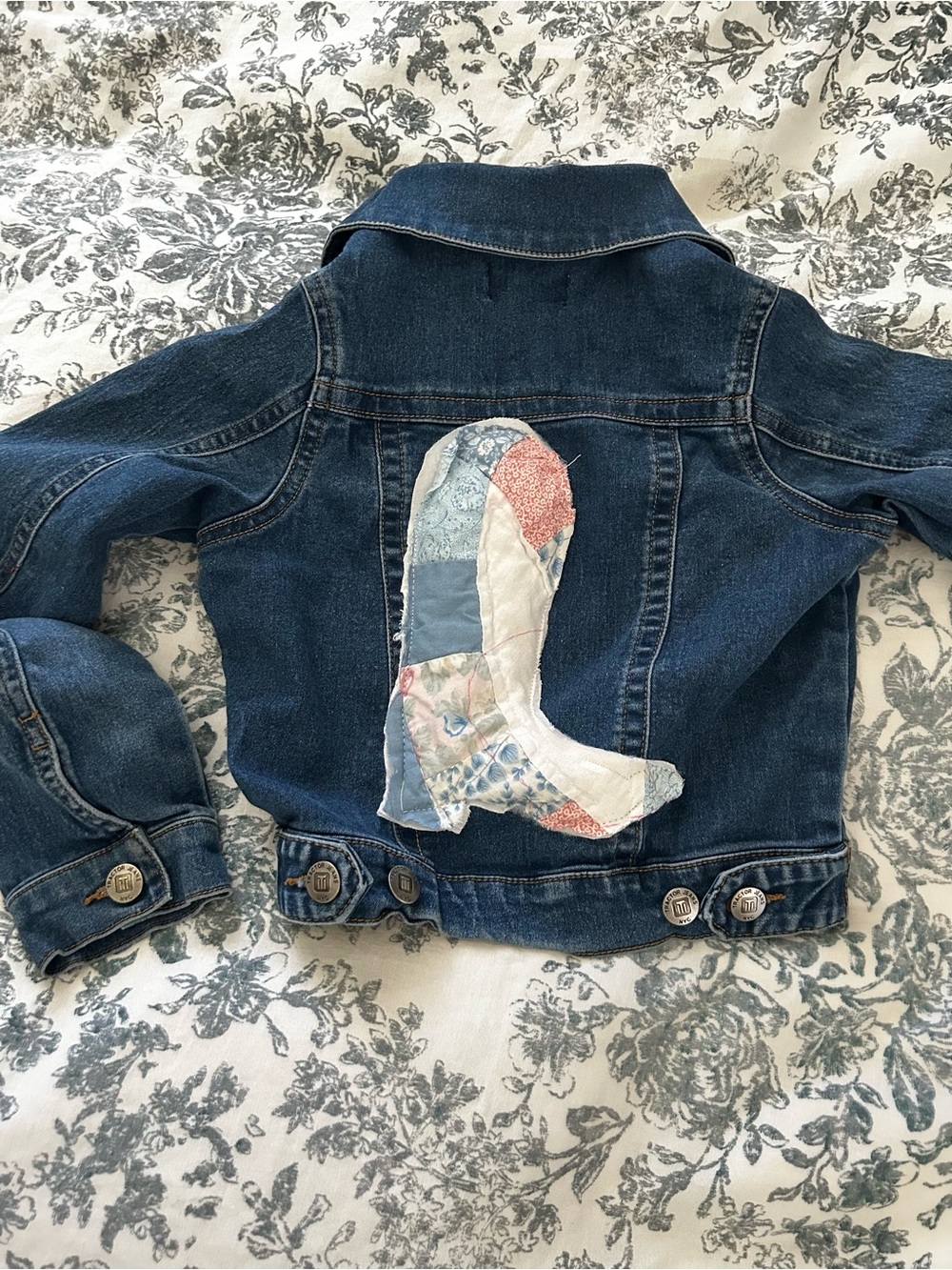 Kids vintage Denim Jacket with quilted Cowboy Boot Accent